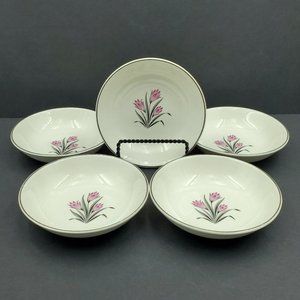 Grantcrest Pink Crocus Berry Dessert Bowls Ivory Bowls Pink Flower Platinum Trim